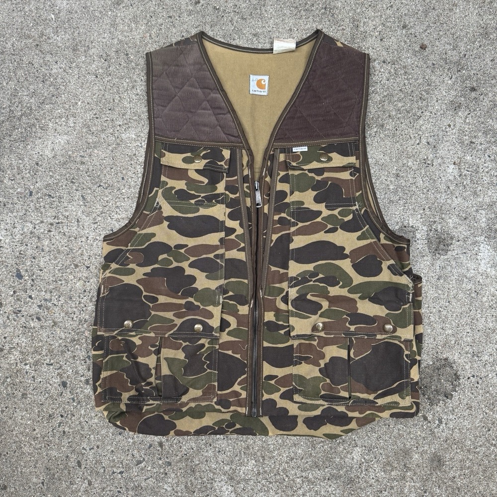 Vintage Carhartt Duck Camo Vest Union Made in USA Medium Hunting